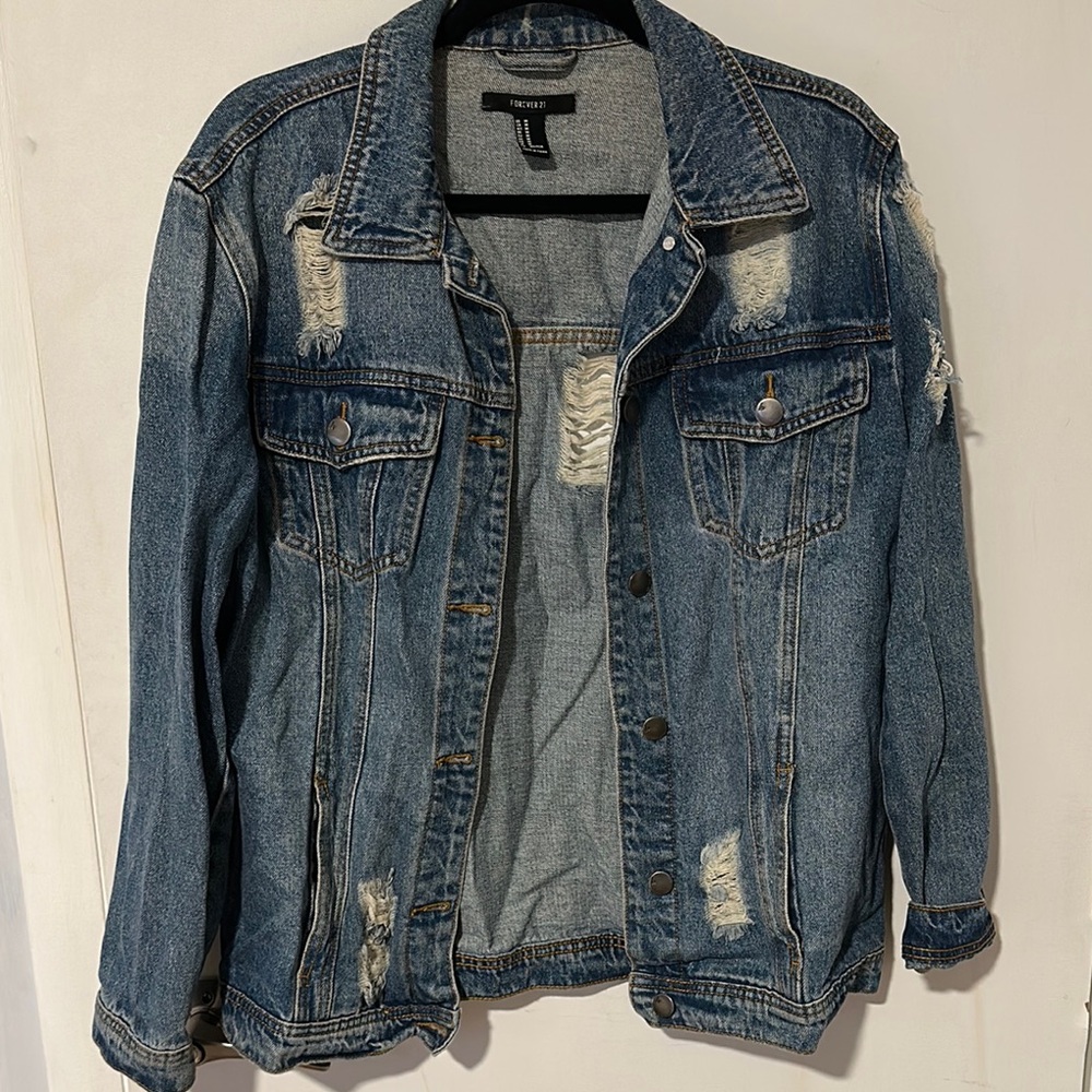 Forever 21 Blue Distressed Denim Jacket